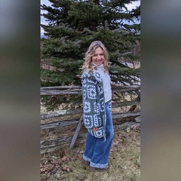 SOLD! Beautiful, upcycled granny square sweater coat - Picture 6 of 6